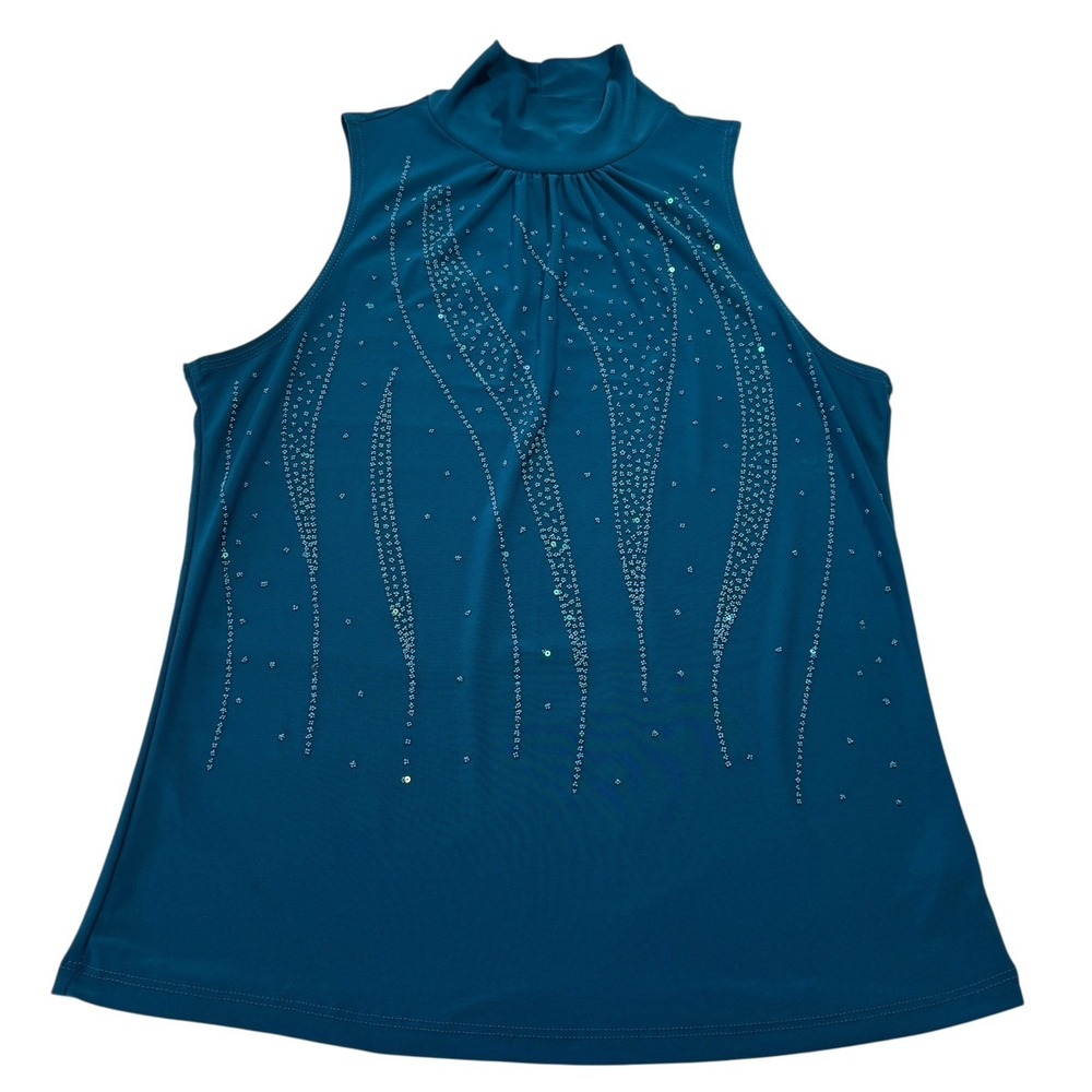 Vtg Y2K Fairycore Top Sz S Sleeveless Teal Beaded whimsical Mermaid Core Fairy